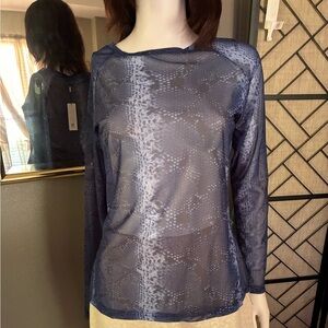 Kate Kasin Sheer Navy Snake-Print Long Sleeve Top